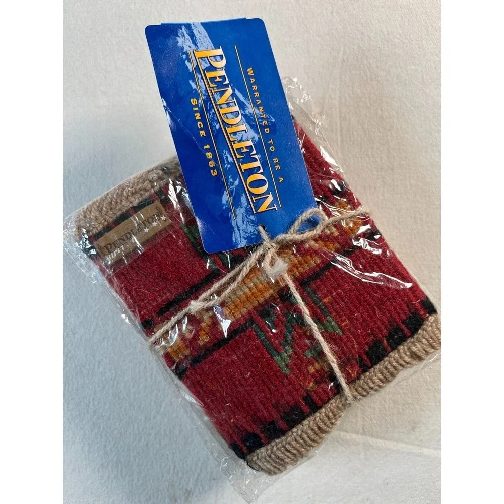 New Vintage Pendleton Set of 4 Woven Loomed Wool Coaster Rug Matts 6
